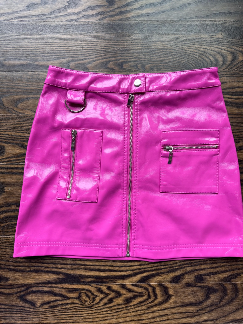 Forever 21 Hot Pink Faux Leather Zip Front Mini Skirt